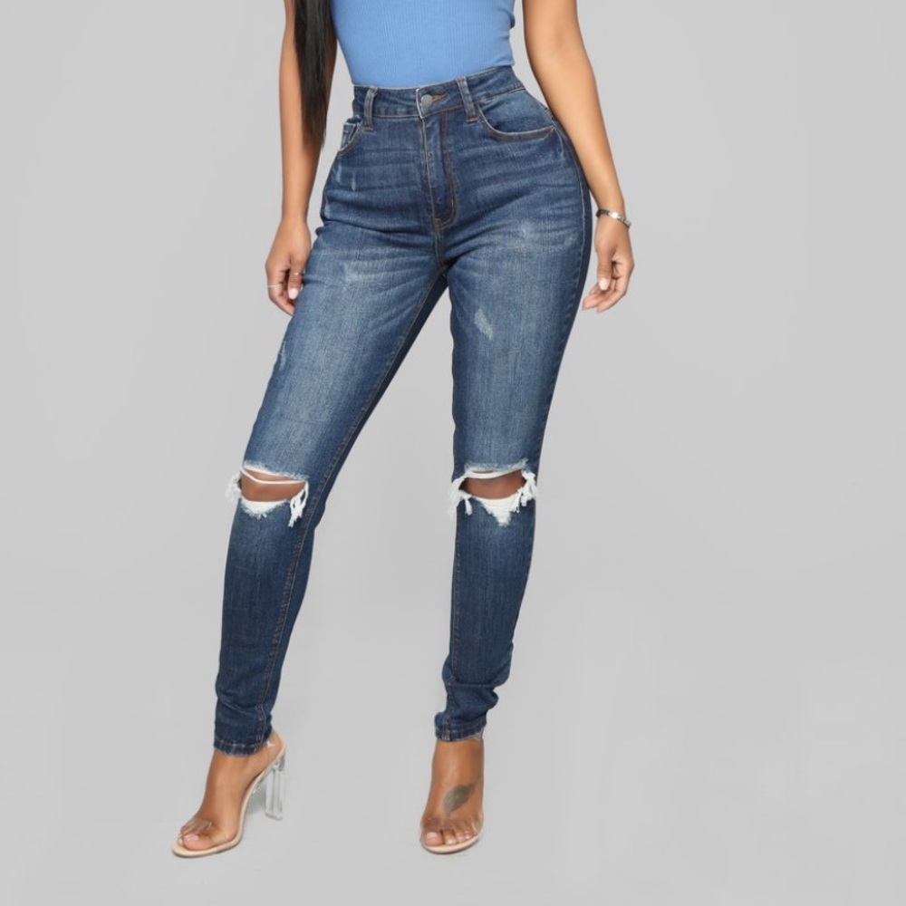 Just Kiss Me Distressed Skinny Jeans - Dark Denim